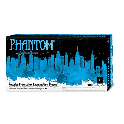 Adenna PHM916 Phantom 6 mil Latex Powder Free Exam Gloves (Black, Large) Box of 100