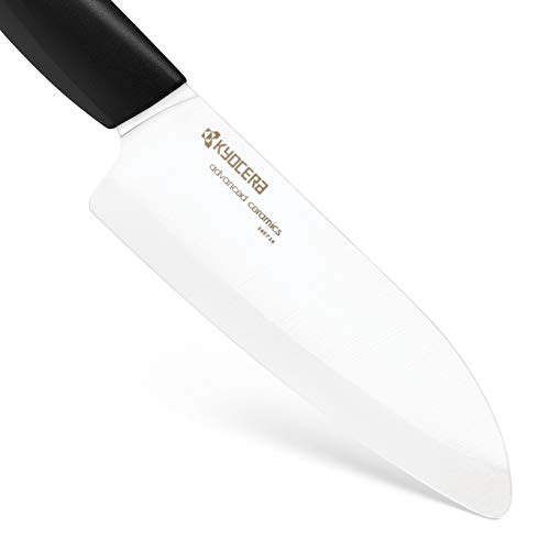 Kyocera Advanced Ceramic Revolution Series 5-1/2-inch Santoku Knife, Black Handle, White Blade