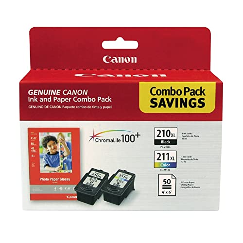 Canon 2973B004 PG-210 XL and CL-211 XL Ink and Glossy Photo Paper Combo Pack, Compatible to MP495,MP280,MP490,MP480,MP270,MP240, MX420,MX410,MX350,MX340 and MX330