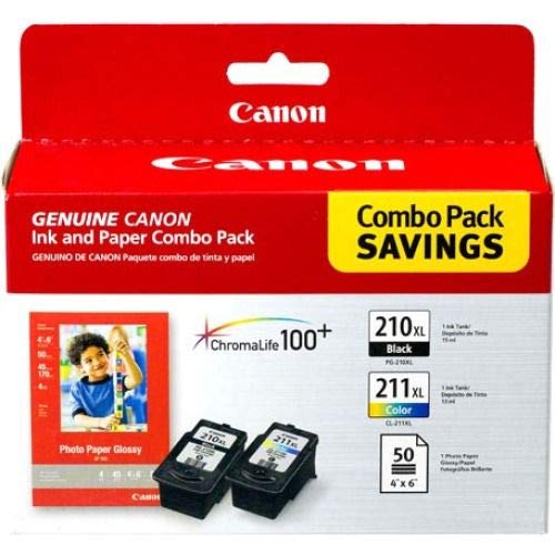 Canon 2973B004 PG-210 XL and CL-211 XL Ink and Glossy Photo Paper Combo Pack, Compatible to MP495,MP280,MP490,MP480,MP270,MP240, MX420,MX410,MX350,MX340 and MX330