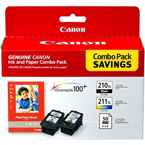 Canon 2973B004 PG-210 XL and CL-211 XL Ink and Glossy Photo Paper Combo Pack, Compatible to MP495,MP280,MP490,MP480,MP270,MP240, MX420,MX410,MX350,MX340 and MX330