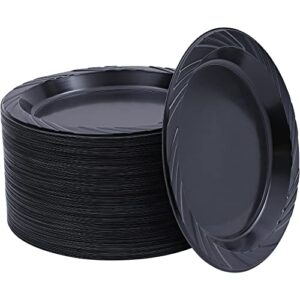 genuine joe round plastic black plates, 9″ (pack of 125)