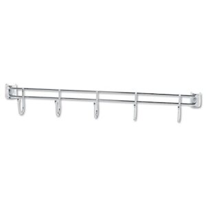 alera hook bars for wire shelving, 5 hooks, 24″ deep, silver, 2 bars/pack