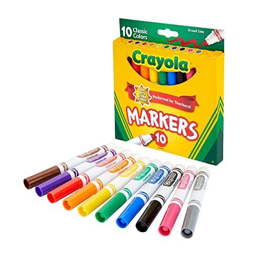 Crayola Broad Line Markers, Classic Colors 10 Each, 10 Count (Pack of 1)