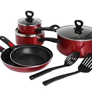 Mirro A796SA Get A Grip Aluminum Nonstick Cookware Set, 10-Piece, Red