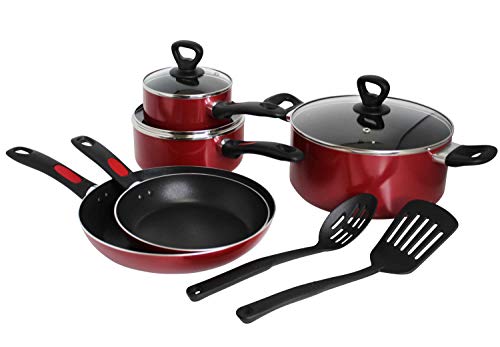 Mirro A796SA Get A Grip Aluminum Nonstick Cookware Set, 10-Piece, Red