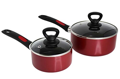 Mirro A796SA Get A Grip Aluminum Nonstick Cookware Set, 10-Piece, Red