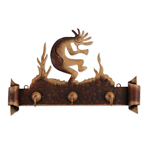 NOVICA Southwest Theme Iron Wall Mounted Coat Hanger, Kokopelli Serenade'