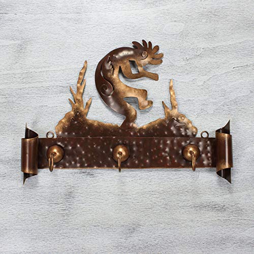 NOVICA Southwest Theme Iron Wall Mounted Coat Hanger, Kokopelli Serenade'