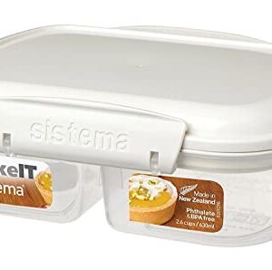 Sistema Bake IT Collection Food Storage Container with Split Compartments, 2.6 Cup/0.6 L, Clear/White