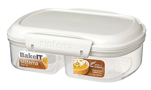 Sistema Bake IT Collection Food Storage Container with Split Compartments, 2.6 Cup/0.6 L, Clear/White