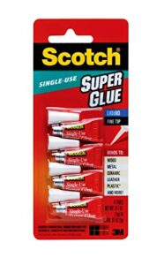 scotch super glue liquid, 4-pack of single-use tubes, .017 oz each, fast drying liquid formula (ad114)(packaging may vary)