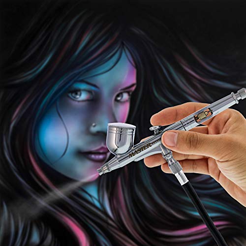 Master Airbrush Master Performance G233 Pro Set with 3 Nozzle Sets (0.2, 0.3 & 0.5mm Needles, Fluid Tips and Air Caps) - Dual-Action Gravity Feed Airbrush, 1/3 oz Cup, Cutaway Handle - How-to-Guide