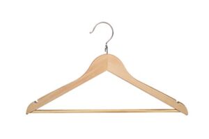 proman products ksa9030 kascade wooden hangers 50 pack, unique ring design, space saving pants clothes hanger with pants bar and shoulder notches, natural