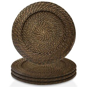 jay import round rattan chargers set of 4 decorative service plates for home, professional fine dining perfect for events & dinner parties, brick brown, 13″ ” x 13″ ” x 0.5″