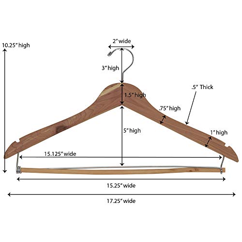 CedarFresh 26340 Red Cedar Wood Clothes Hangers | Locking Trouser Bar and Swivel Hook | Set of 4