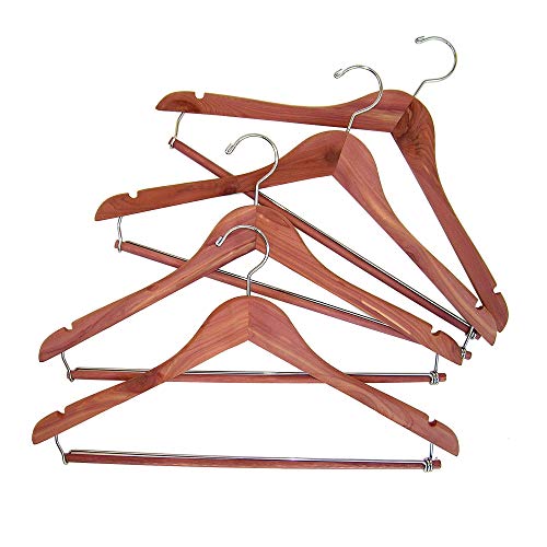 CedarFresh 26340 Red Cedar Wood Clothes Hangers | Locking Trouser Bar and Swivel Hook | Set of 4