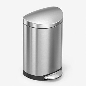 simplehuman 6 liter / 1.6 gallon semi-round bathroom step trash can, brushed stainless steel
