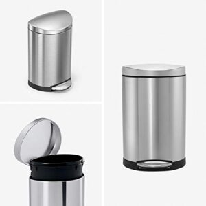 simplehuman 6 Liter / 1.6 Gallon Semi-Round Bathroom Step Trash Can, Brushed Stainless Steel