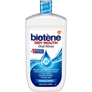 biotene oral rinse mouthwash for dry mouth, breath freshener and dry mouth treatment, fresh mint – 33.8 fl oz