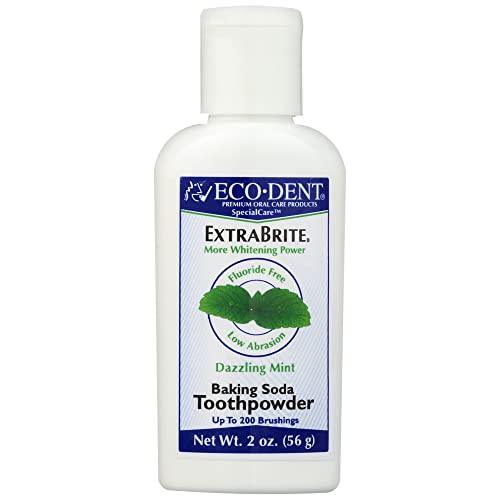 Eco-Dent ExtraBrite Vegan Tooth Powder, Low Abrasion Tooth Whitener, Fluoride Free, Teeth Whitening Powder Toothpaste with Baking Soda, Up to 200 Brushings, Dazzling Mint, 2 Oz