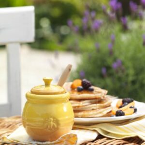 Le Creuset Stoneware Honey Pot with Silicone Dipper, 16 oz., Dijon