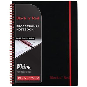 black n’ red notebook, durable poly cover, premium optik paper, scribzee app compatible, environmentally friendly, spiral binding, 11″ x 8-1/2″, 70 double-sided ruled sheets, secure bungee closure, 1 count (k66652)