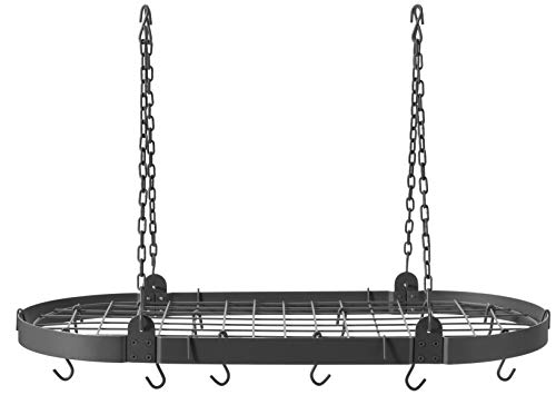 Old Dutch Medium Gauge Oval Hanging Pot Rack with Grid & 12 Hooks, Graphite 36" x 18"