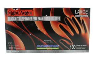 adenna night angel 4 mil nitrile powder free exam gloves (black, large) box of 100