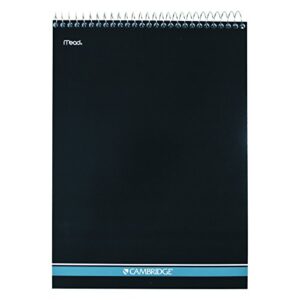mead cambridge , top wirebound spiral notebook, college ruled memo notepad, stiff back, durable cover business journal, 8-1/2″ x 11″, 70 double-sided sheets, navy (59882), white