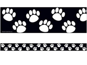 teacher created resources paw prints straight border trim, black/white (4642)