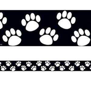 Teacher Created Resources Paw Prints Straight Border Trim, Black/White (4642)