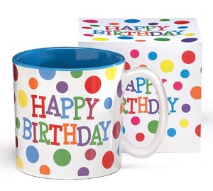 “happy birthday” polka dot mug ceramic bright colors!