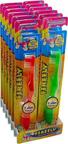 Dr. Fresh Firefly, The Original Flashing Light Up Timer Toothbrush for Kids, Soft Bristle, 1 Minute Timer (Pack of 12)