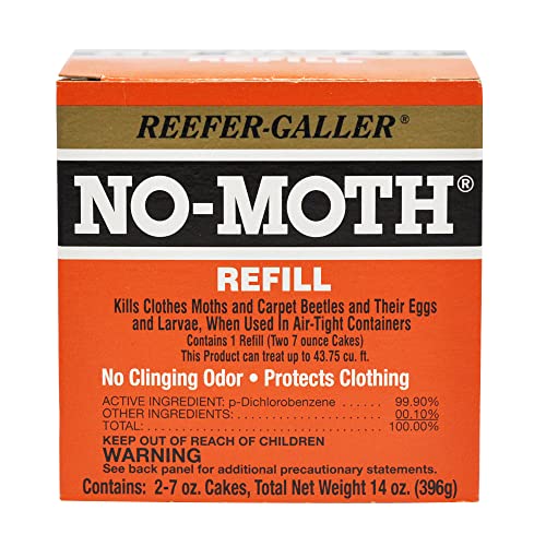 Reefer-Galler NO Moth Closet Hanger Refill Kills Clothes Moths, Carpet Beetles, and Eggs and Larvae