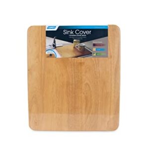 Camco RV Oak Accents Sink Cover, 13" x 15" | Adds Additional Counter and Cooking Space in Your Camper or RV Kitchen | Features an Oak Wood Finish with Adjustable Rubber Feet (43431)