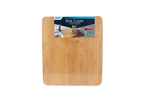 Camco RV Oak Accents Sink Cover, 13" x 15" | Adds Additional Counter and Cooking Space in Your Camper or RV Kitchen | Features an Oak Wood Finish with Adjustable Rubber Feet (43431)