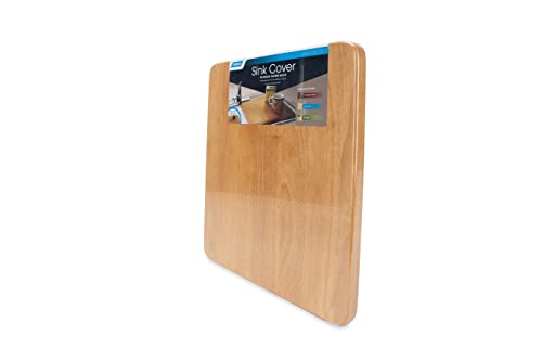 Camco RV Oak Accents Sink Cover, 13" x 15" | Adds Additional Counter and Cooking Space in Your Camper or RV Kitchen | Features an Oak Wood Finish with Adjustable Rubber Feet (43431)