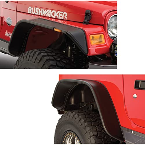 Bushwacker Jeep Flat Style Front & Rear Fender Flares | 4-Piece Set, Black, Textured Finish | 10920-07 | Fits 1997-2006 Jeep Wrangler TJ