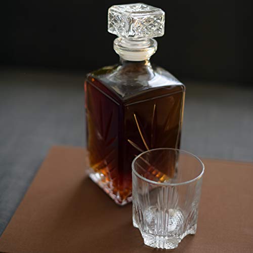 Bormioli Rocco Selecta Collection Whiskey Decanter – Sophisticated 33.75oz Diamond Decanter With Starburst Detailing – For Whiskey, Bourbon, Scotch & Liquor