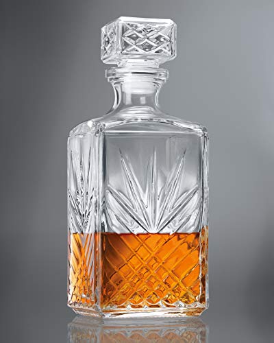 Bormioli Rocco Selecta Collection Whiskey Decanter – Sophisticated 33.75oz Diamond Decanter With Starburst Detailing – For Whiskey, Bourbon, Scotch & Liquor