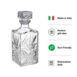 Bormioli Rocco Selecta Collection Whiskey Decanter – Sophisticated 33.75oz Diamond Decanter With Starburst Detailing – For Whiskey, Bourbon, Scotch & Liquor