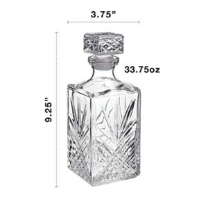 Bormioli Rocco Selecta Collection Whiskey Decanter – Sophisticated 33.75oz Diamond Decanter With Starburst Detailing – For Whiskey, Bourbon, Scotch & Liquor