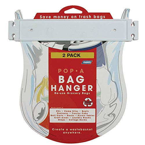 Camco Pop-A-Bag Plastic Bag Hanger- Neatly Mount and Reuse Plastic Grocery Bags, Easily Organize and Conserve Space in Your Kitchen (2 Pack) (43593) , White