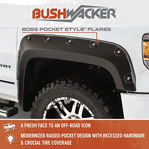 Bushwacker Boss Pocket/Rivet Style Front & Rear Fender Flares | 4-Piece Set, Black, Smooth Finish | 71906-02 | Fits 2006-2020 Nissan Frontier w/ 4.9' Bed, Chrome Bumper Only