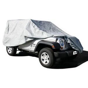 rampage 4-layer breathable full car cover with lock, cable & storage bag | grey | 1201 | fits 1976 – 2006 jeep cj, wrangler yj & tj