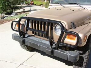 rampage euro front grille guard | steel, black | 7659 | fits 1987 – 2006 jeep wrangler yj & tj