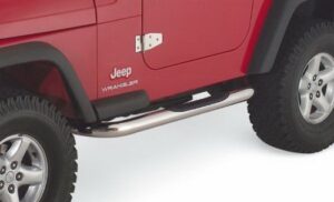 rampage step bars with no-slip step pad | pair, 3″ round bent stainless steel, polished | 9425 | fits 1987 – 2006 jeep wrangler yj & tj
