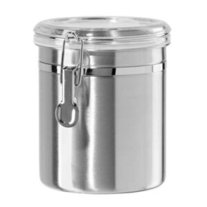 oggi stainless steel kitchen canister 47oz – airtight clamp lid, clear see-thru top – ideal for kitchen storage, food storage, pantry storage. large size 5″ x 6″