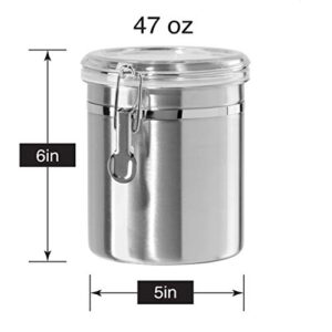 OGGI Stainless Steel Kitchen Canister 47oz - Airtight Clamp Lid, Clear See-Thru Top - Ideal for Kitchen Storage, Food Storage, Pantry Storage. Large Size 5" x 6"